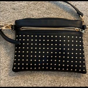 black/leopard gold stud crossbody or wristlet NWOT